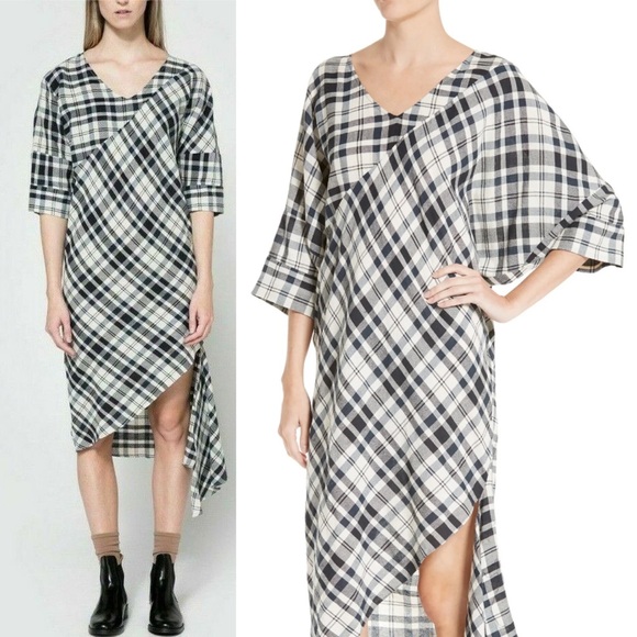NWT RACHEL COMEY sz 6 Grateful Midi Dress 100% Cotton Plaid V-neck Short Sleeve - Picture 2 of 16